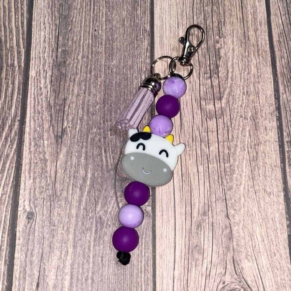 Handmade Purple & Cow Silicone Keychain